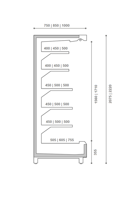 Витрина холодильная  COOLES Deck L-1250 W-1000 H-2075 выносной агрегат