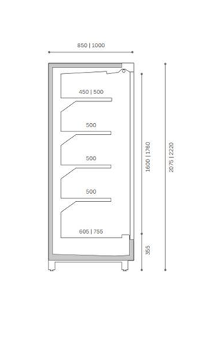 Витрина холодильная  COOLES Deck L-1250 W-850 H-2075 с распашными дверьми